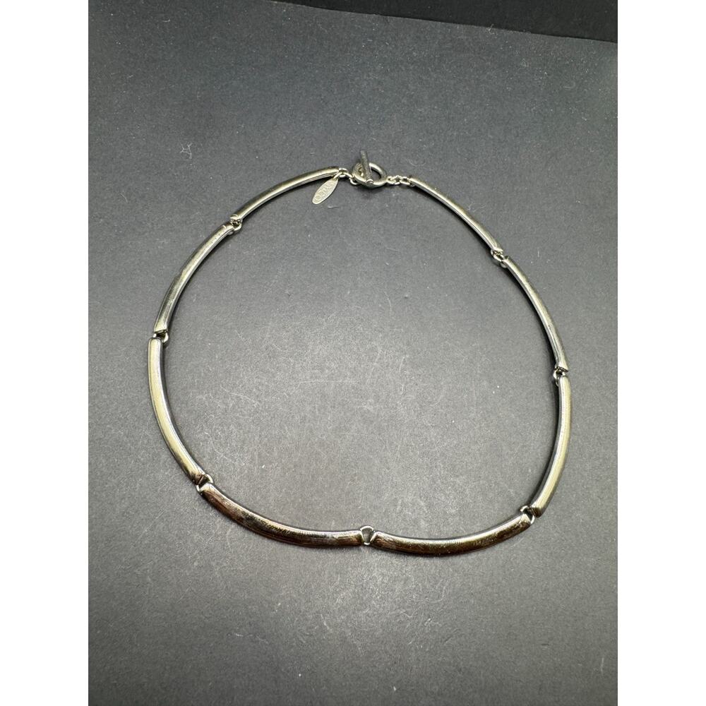 NY & CO Silver Tone Curved Tube Bar Chain Link Choker Necklace Toggle Clasp - Picture 7 of 11